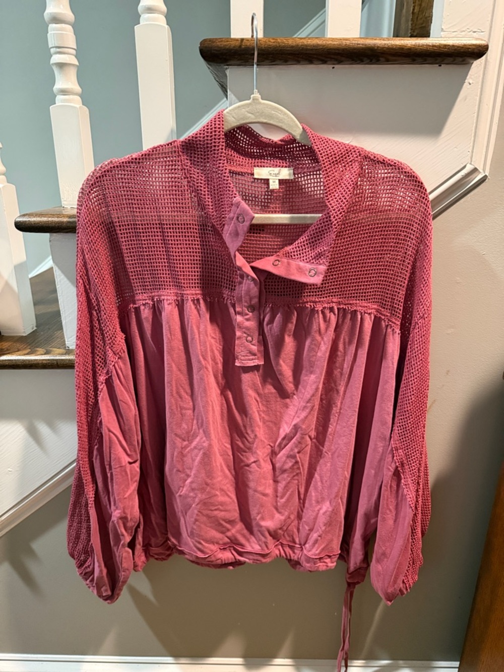 Easel Soft Knit Mesh-Top Pink Women's Blouse